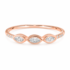 Unique women minimalist 14k rose gold bezel set 3 marquise cut diamond engagement ring
