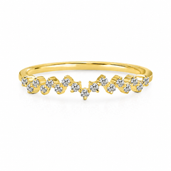 Minimalist dainty 14k yellow gold women diamond cluster wedding band or stacking ring