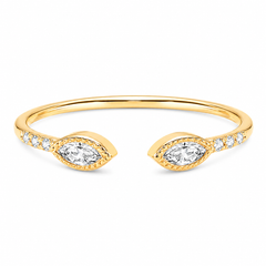 Women dainty & elegant 14k yellow gold marquise diamond open wedding band
