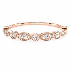 Women vintage style art deco dainty 14k rose gold half eternity diamond wedding band