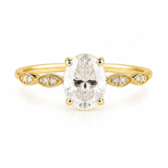 Anillo de compromiso ovalado de moissanita de oro amarillo de 14k delicado para mujer