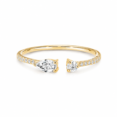 Anillo de boda abierto de diamantes de oro amarillo de 14k único para mujer o anillo apilable