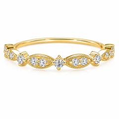 Dainty women vintage style art deco 14k yellow gold diamond wedding band