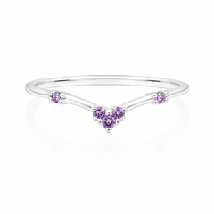 Minimalist delicate 14k white gold women V shaped amethyst curved wedding band or stacking ring