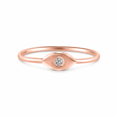 Dainty 14k rose gold evil eye protection diamond ring for her