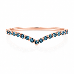 Minimalist delicate 14k rose gold V shaped womens london blue topaz curved wedding band or stacking ring