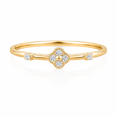 Anillo de compromiso floral de oro amarillo de 14k con diamante, minimalista y delicado para mujer