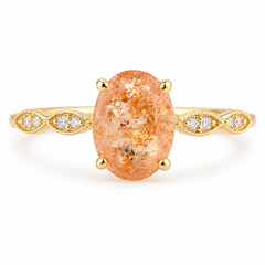 Anillo de compromiso para mujer de oro amarillo de 14k con óvalo de sunstone natural de 1.4 ct y diamantes