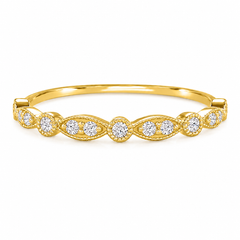Women vintage style art deco dainty 14k yellow gold half eternity diamond wedding band