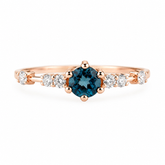 Dainty 14k rose gold womenlondon blue topaz & diamonds engagement ring