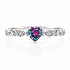 Dainty 925 sterling silver heart alexandrite & cz promise ring for her