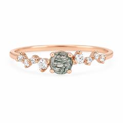 Zierlicher 14k Roségold Damen Moosachat & Diamant Verlobungsring