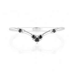 Minimalist delicate 14k white gold women V shaped black diamond curved wedding band or stacking ring