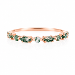 Minimalist delicate 14k rose gold women moss agate stacking wedding band