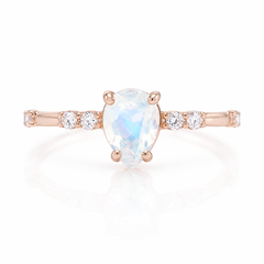Einzigartiger Verlobungsring aus 14K Roségold mit tropfenförmigem Mondstein & Diamanten für sie
