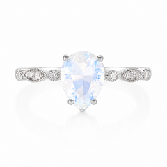 Unique women 925 sterling silver pear moonstone & cz engagement ring