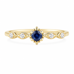 Zierlicher Verlobungsring aus 14 Karat Gelbgold mit blauem Saphir und Diamanten für sie