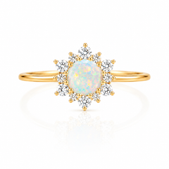 Dainty minimalist 14k gold opal & diamond women engagement ring