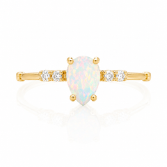 Unique 14k yellow gold pear opal & diamond women engagement ring