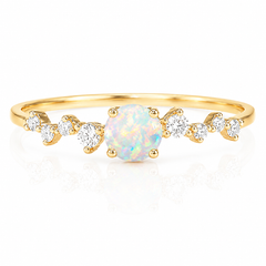 Dainty 14k yellow gold opal & diamonds women engagement ring