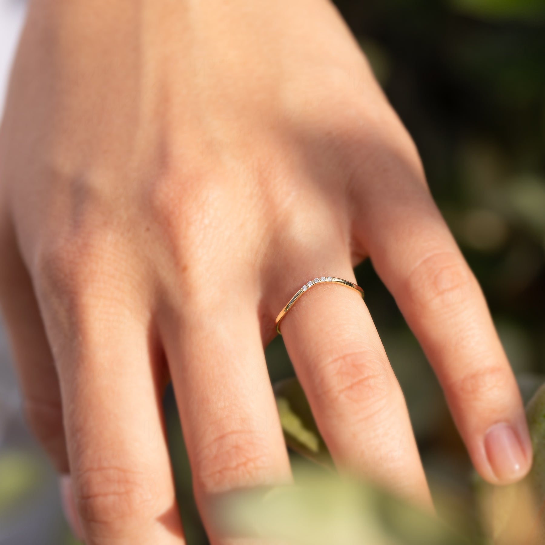 Small Diamond Stacking Rings Small delicate curved 14k yellow gold women diamond stacking ring ...