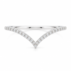 Feiner minimalistischer Damen-Ehering aus 14 Karat Gelbgold mit geschwungenem Chevron-Muster und Diamanten