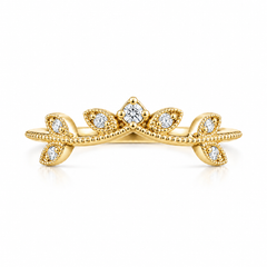 Alianza de boda fina minimalista para mujer, de oro amarillo de 14k con diseño de chevrón curvo y diamantes