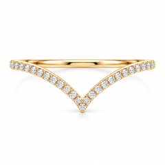 Feiner minimalistischer Damen-Ehering aus 14 Karat Gelbgold mit geschwungenem Chevron-Muster und Diamanten