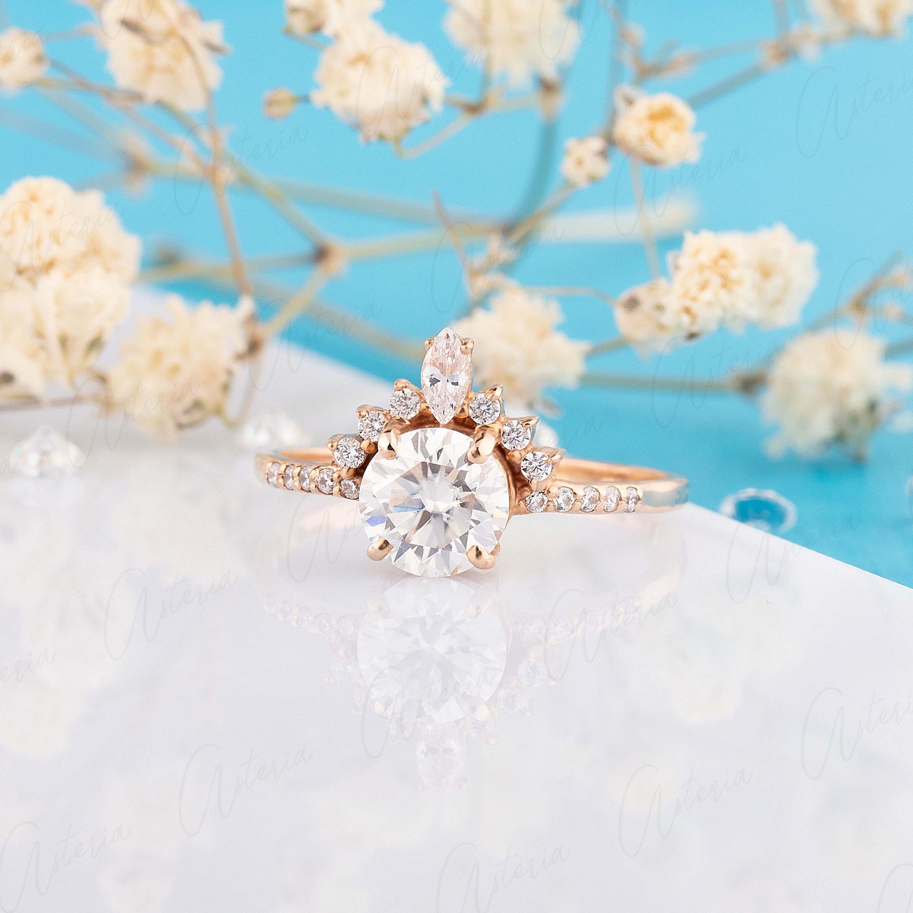 Anillo de compromiso para mujer de moissanita de corte redondo de