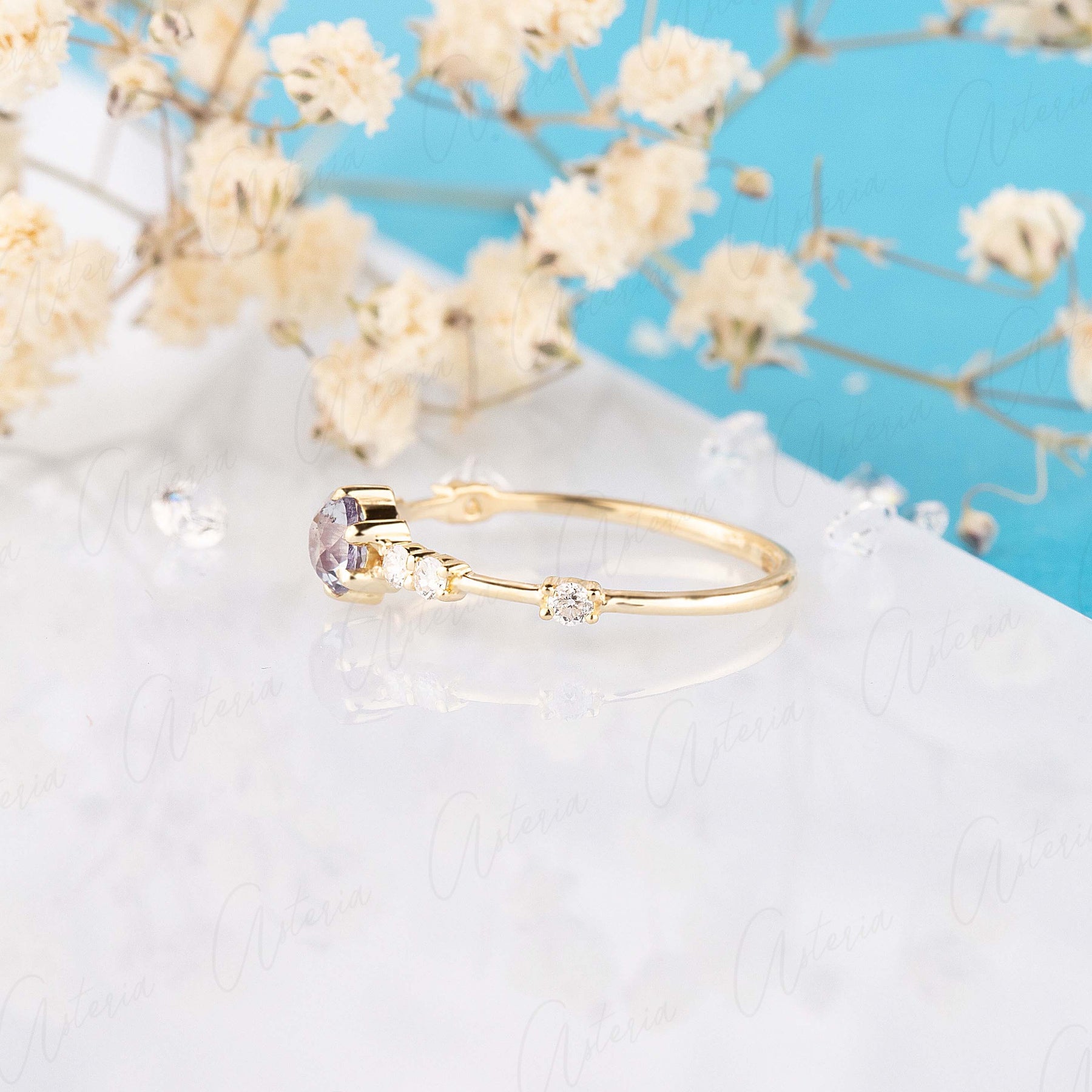 Simple dainty 14k yellow gold alexandrite promise ring for her
