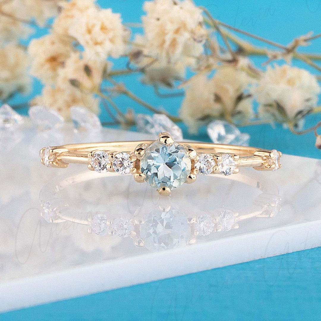 Dainty Aquamarine Engagement Ring, Vintage Milgrain Promise Ring For Her, Natural Blue outlets Aquamarine With Twirling Design, March Birthday Gift