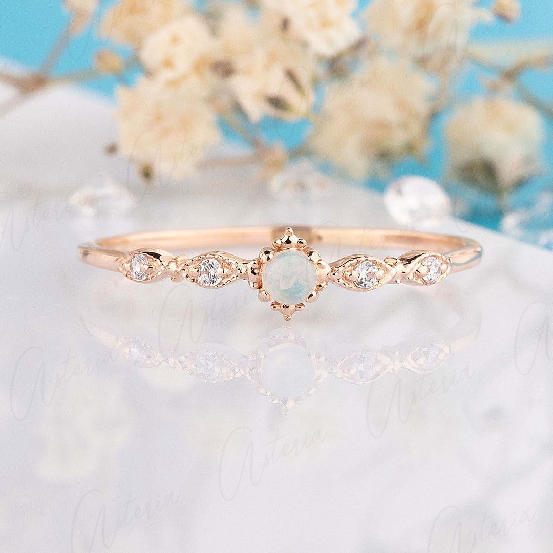 Stunning shops Rose Gold White Opal Promise Ring