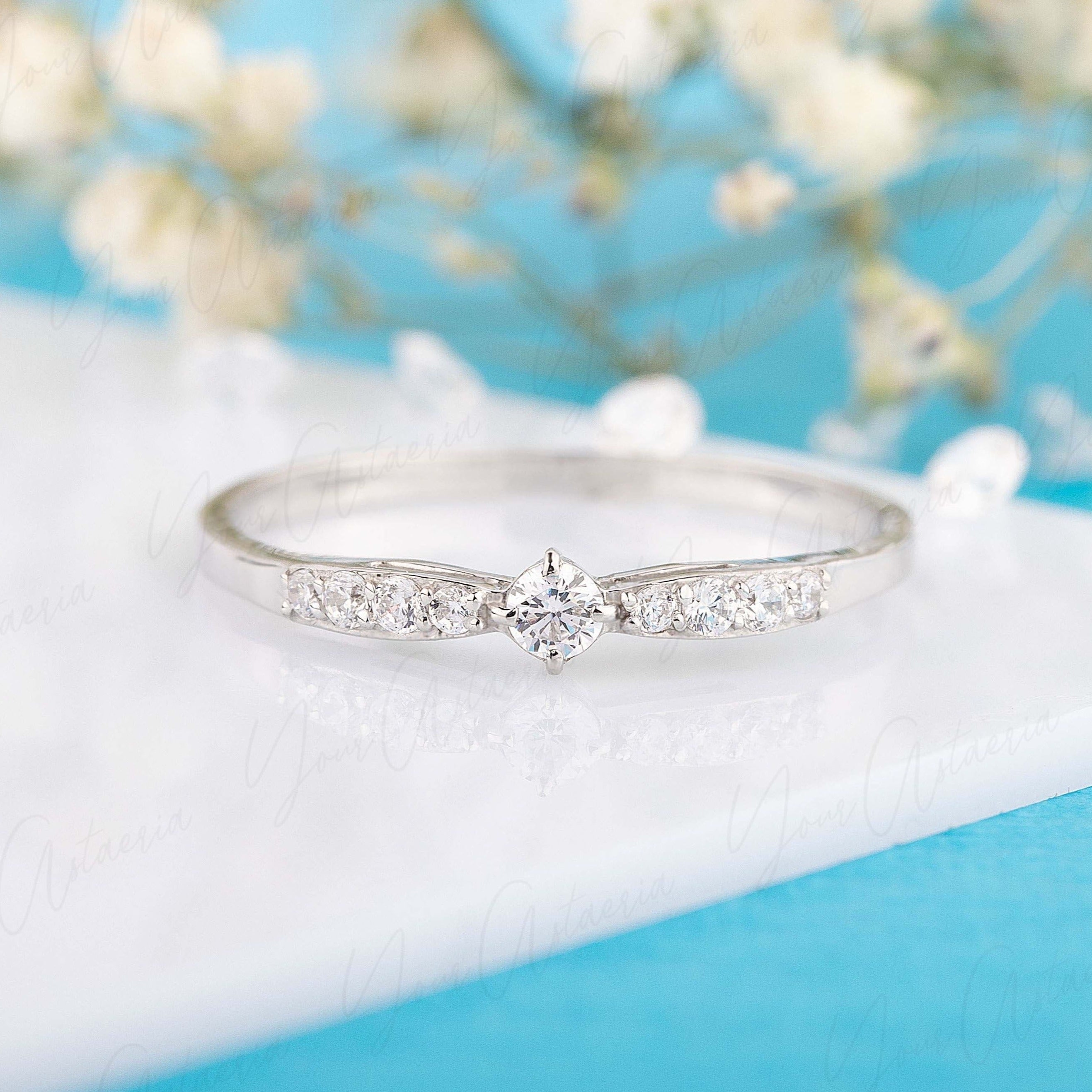 Minimalist delicate 14k white gold diamond promise ring for her ...