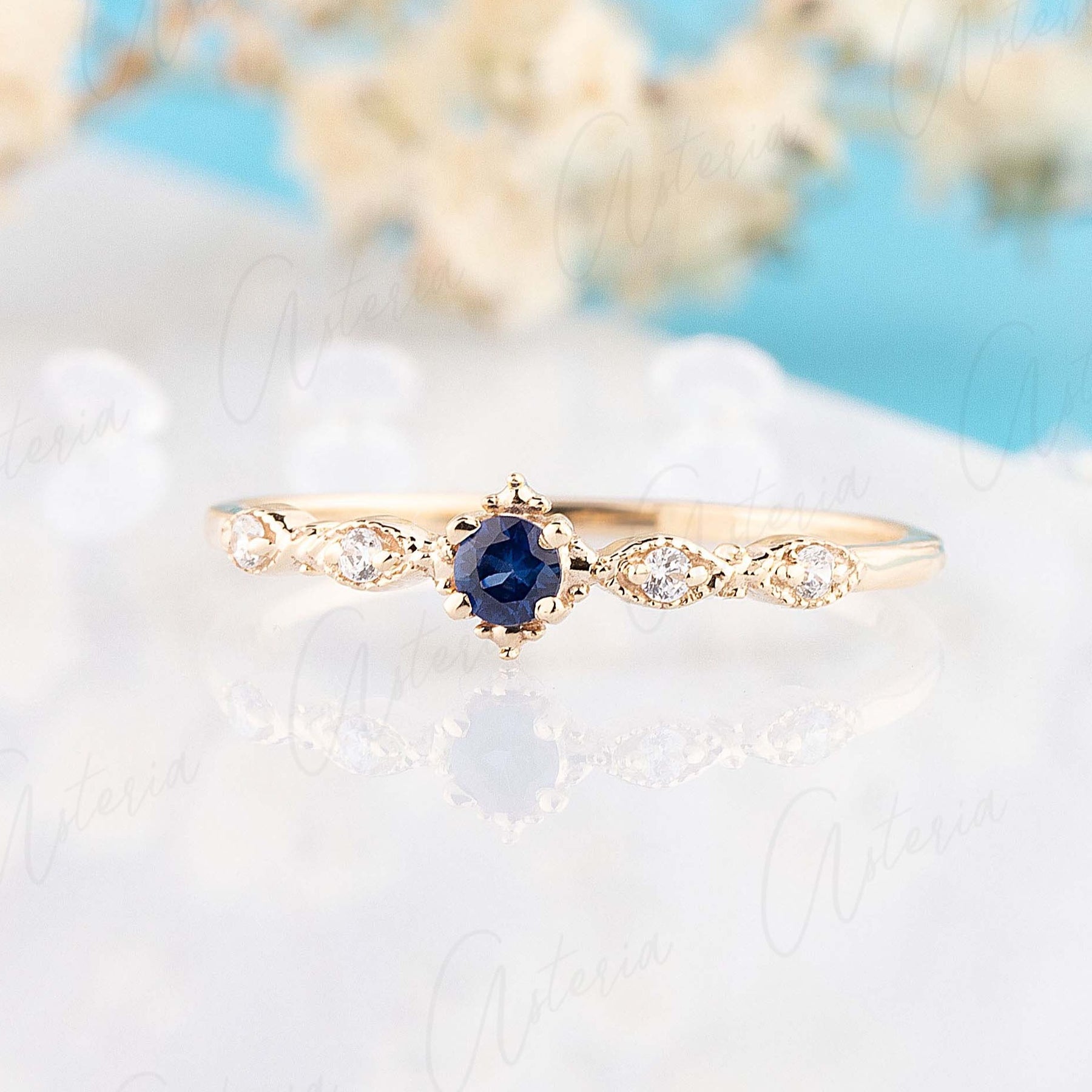 18K Yellow Gold Emerald Cut 5 Carat Lab Blue Sapphire Ring | Barkev's