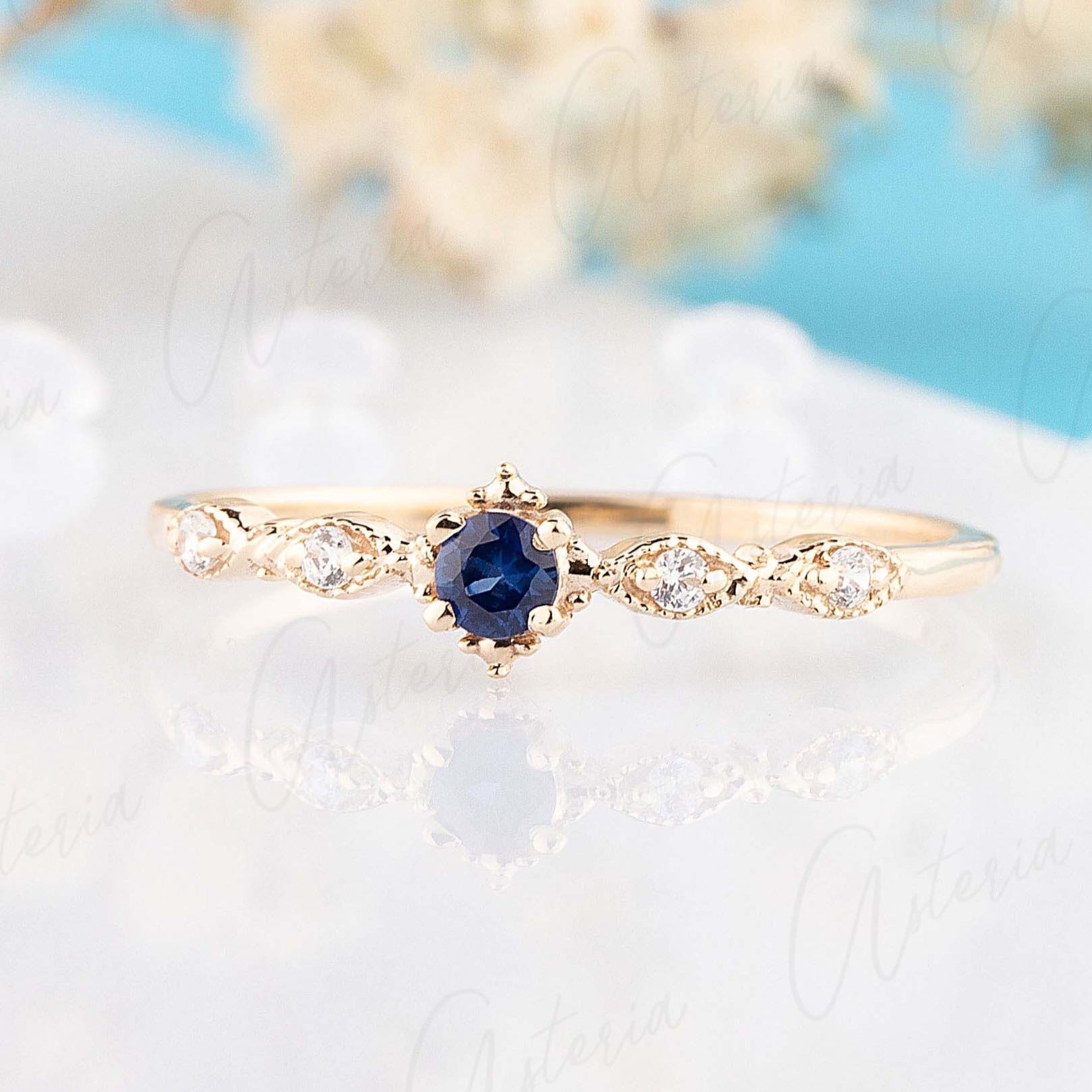 Sapphire and diamond gold engagement ring Clearance