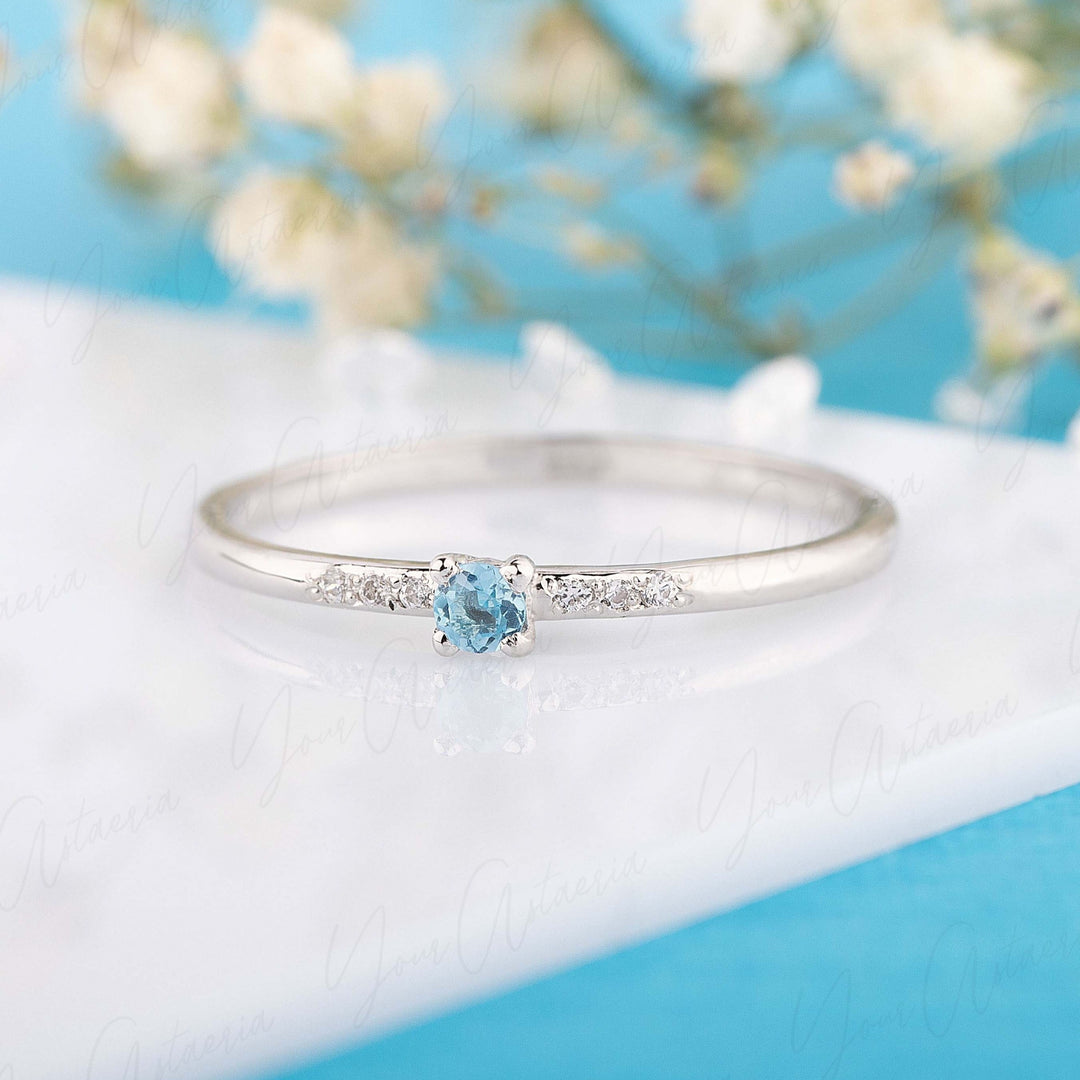 Natural Blue Topaz Ring, 14k Gold Ring ,Solitaire with accents ,Gold ring, 2024 Dainty Eternity minimalist ring ,classic wedding ring for her