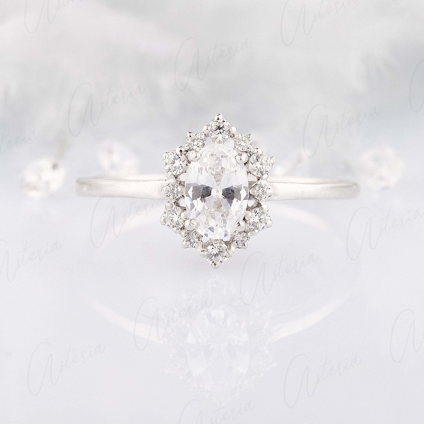 Vintage style art deco 925 sterling silver white cz halo promise