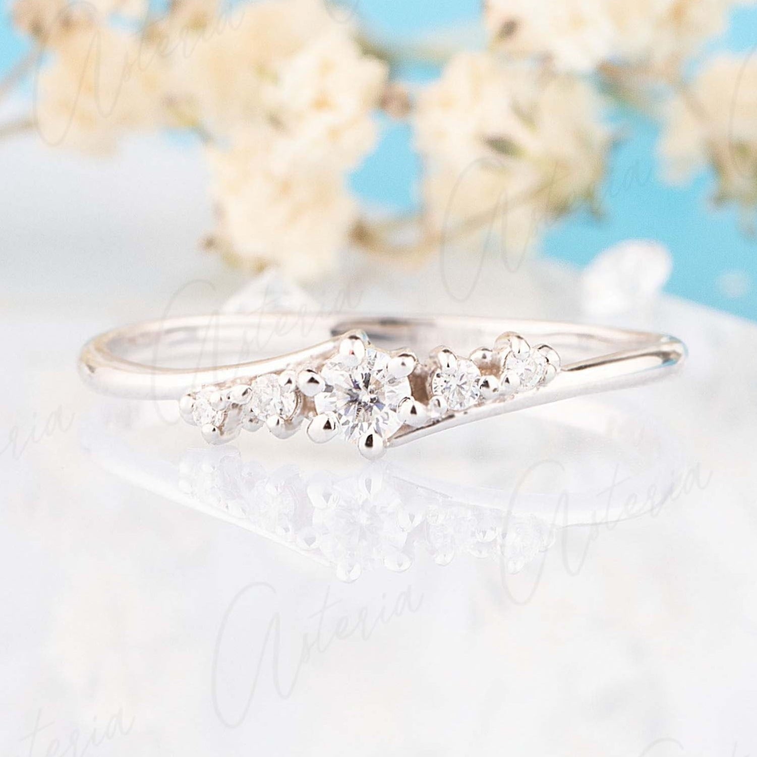 Simple Silver Engagement Rings Round Diamond Cluster Engagement