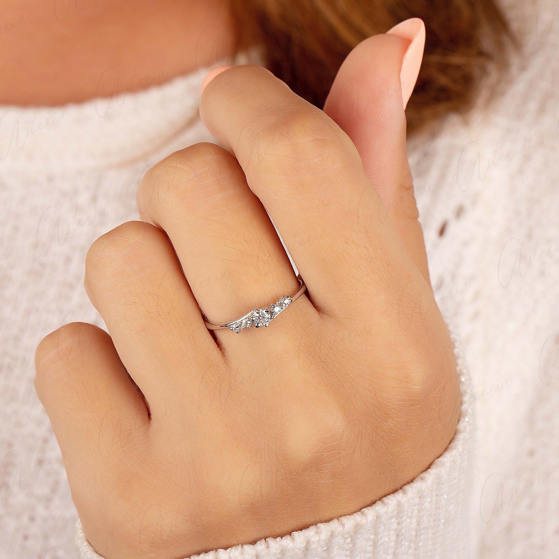 Dainty 14k white gold diamond women engagement ring – YourAsteria