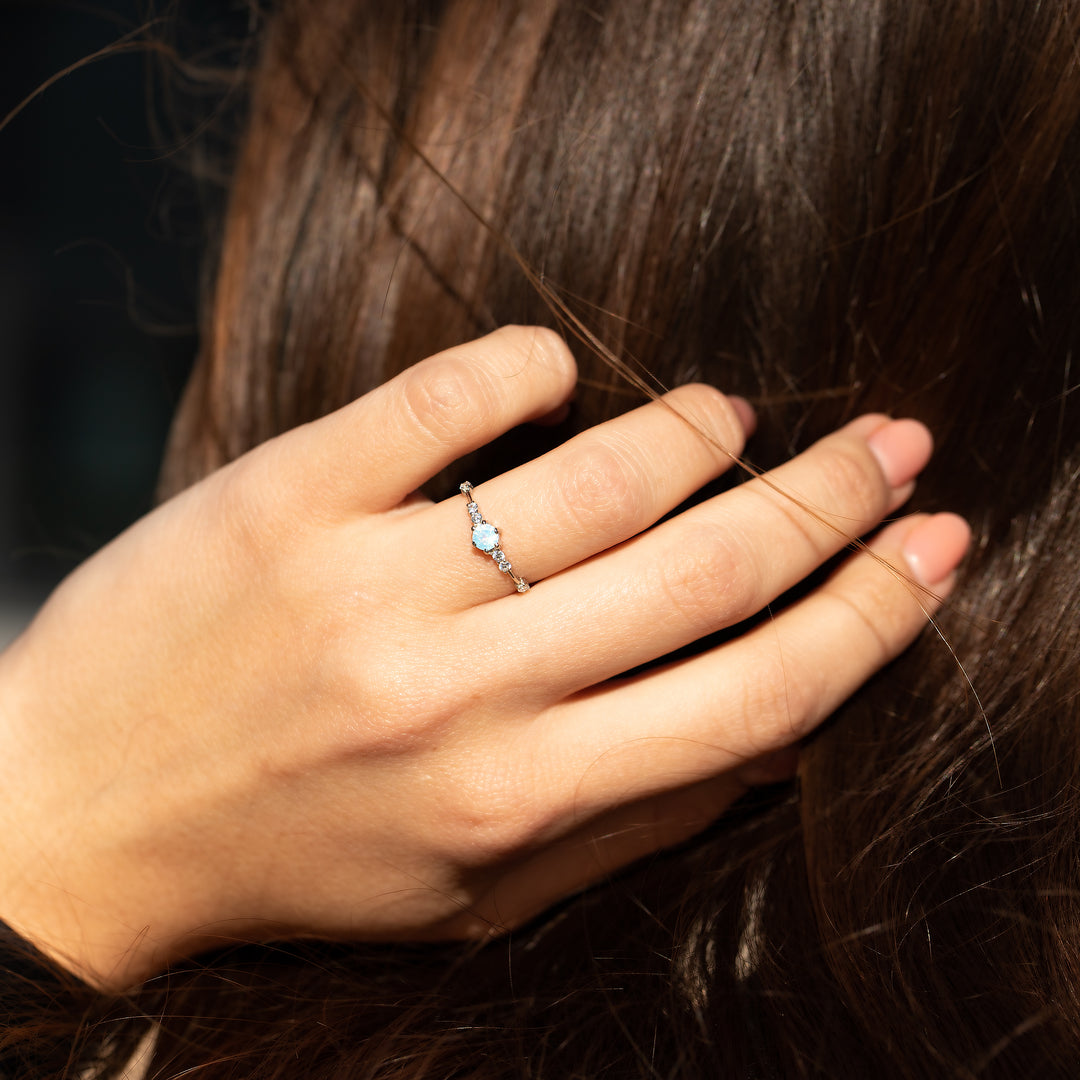 Dainty minimalist 925 sterling silver moonstone cz promise ring