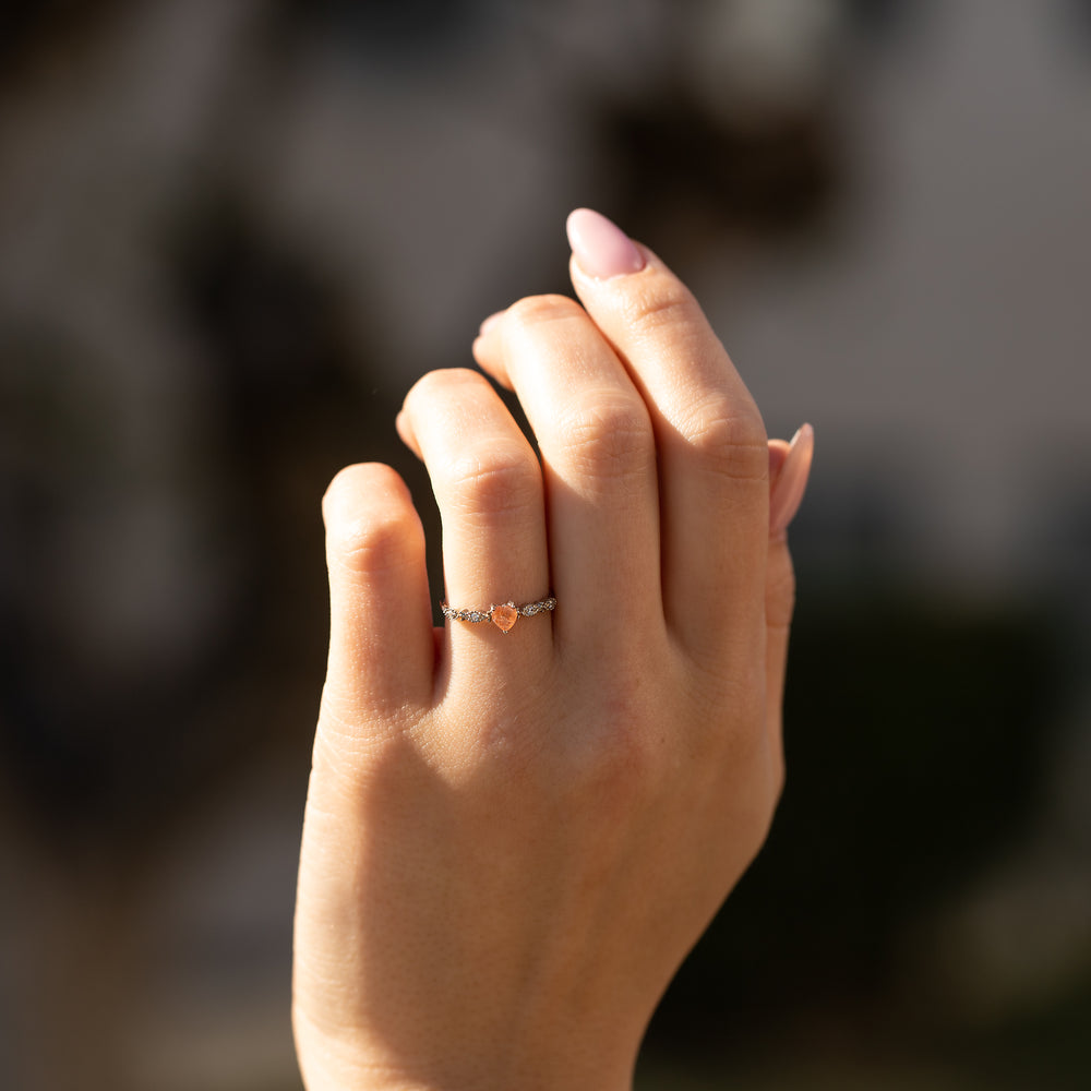 14k outlet Gold Sunstone Ring, Dainty Sunstone Ring, Delicate Gold Ring, Textured Band Gemstone Ring, Gold Stacking Ring, Minimalist Promise Ring